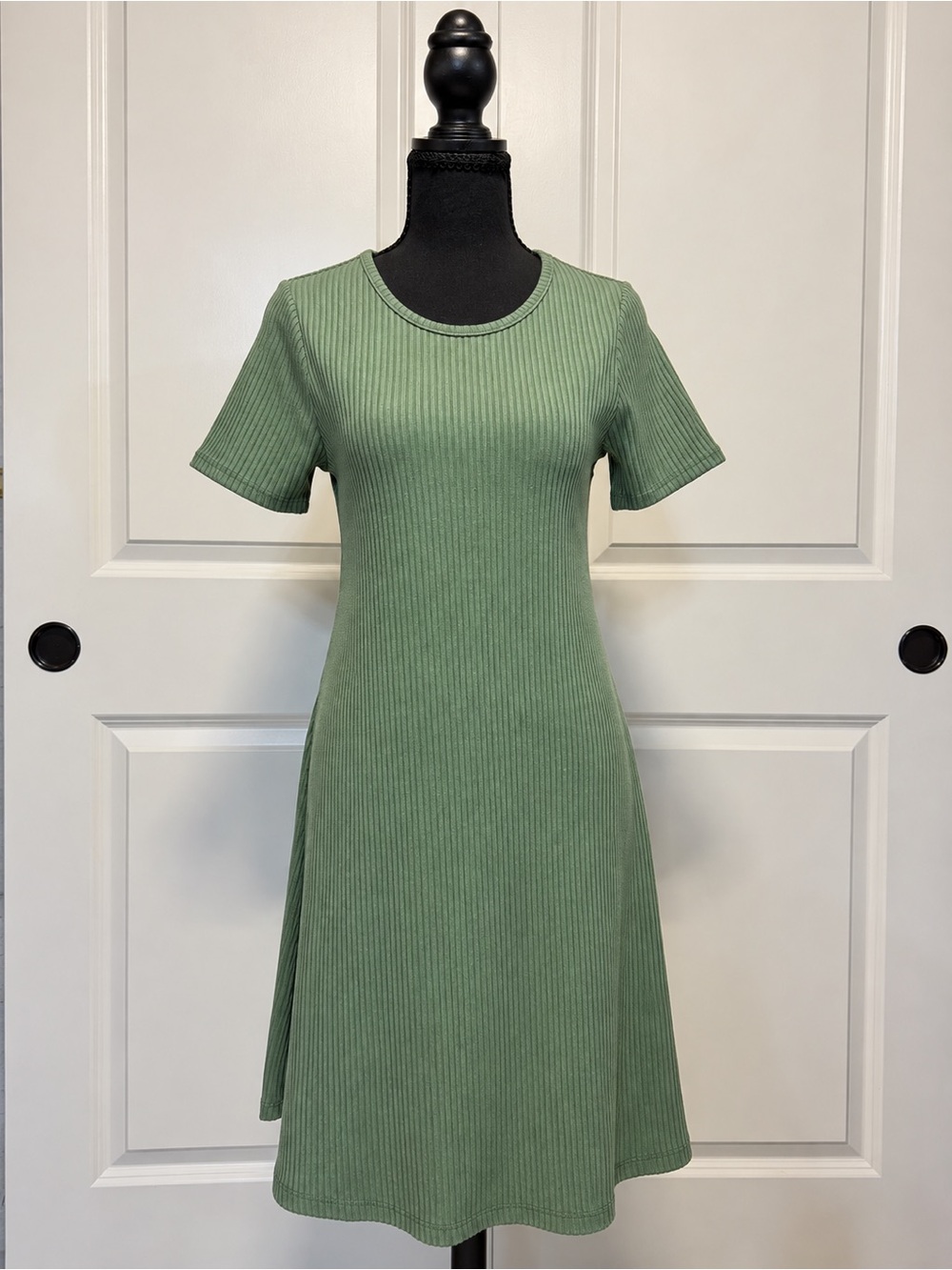 Sage Green Ribbed Short Sleeve Knit Dress